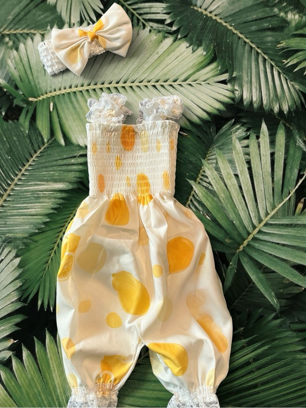 Yellow Polka Dot Baby Romper with Bow